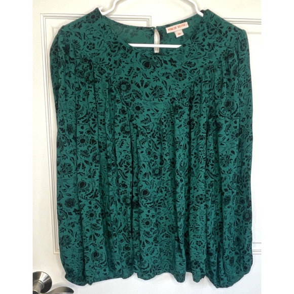 Knox Rose Tops - Knox Rose Women's Boho Dark Floral Blouse Sz XXL DK Green Long Sleeve Whimsigoth
